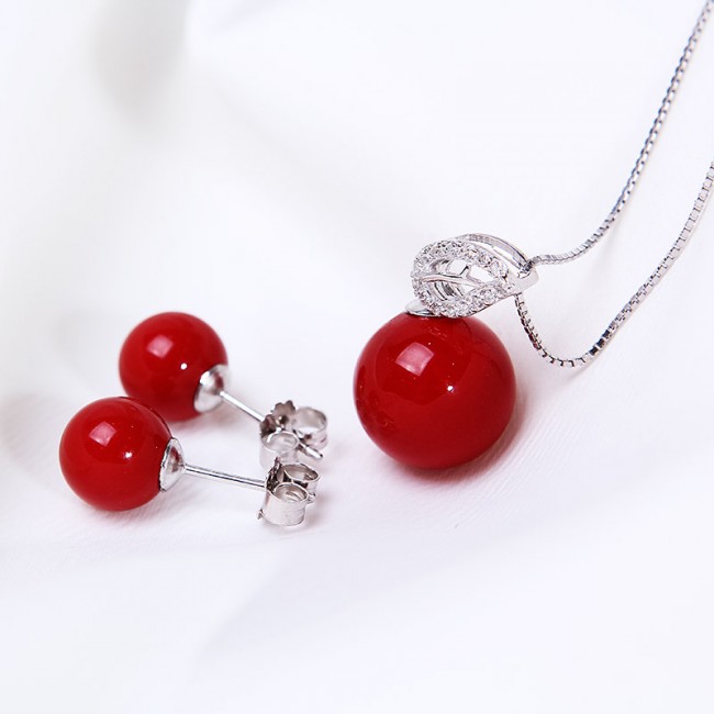 Bộ trang sức bạc Red Pearl 2