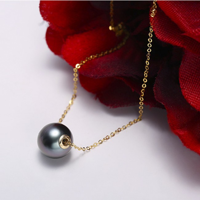 Dây chuyền vàng 18k ngọc trai biển Tahiti 9.5-10mm Grim