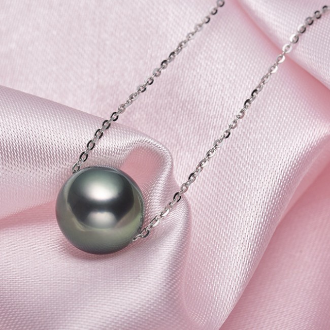 Dây chuyền vàng trắng ngọc trai biển Tahiti 9-12mm Hamo