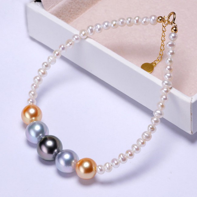Lắc tay vàng 18k ngọc trai biển đa màu 3-10mm Slowly