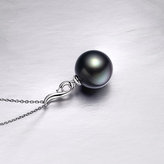 Dây chuyền vàng trắng 18k ngọc trai Tahiti đính kim cương size 11-14mm