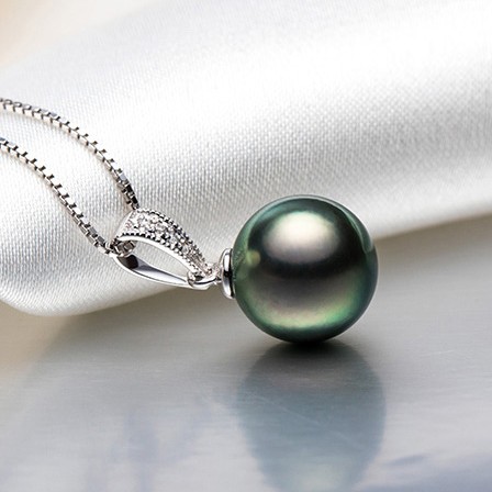 Dây chuyền vàng trắng 18k ngọc tahiti đính kim cương size 9-12mm