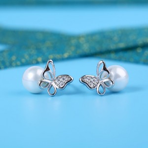 Bông tai bạc Pearl Butterfly