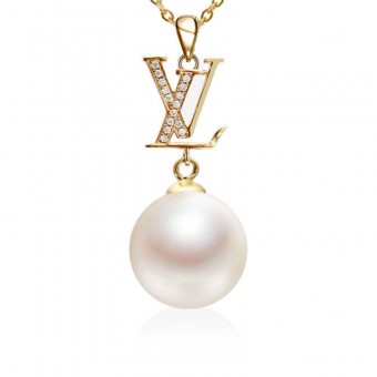 Mặt dây chuyền vàng trắng 18k ngọc trai thật 9-10mm đính kim cương Anni