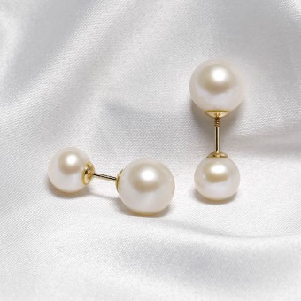 Bông tai vàng 18k ngọc trai thật Twin 7-10mm
