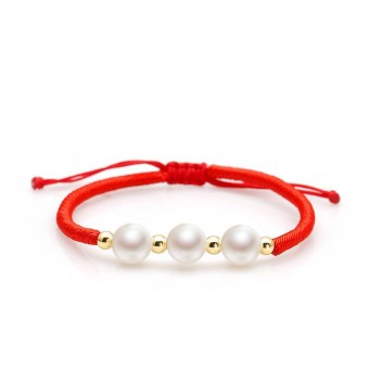 Lắc tay hạt vàng 18k chỉ đỏ ngọc trai thật Nie 8-9mm