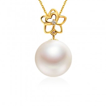 Mặt dây chuyền vàng 18k ngọc trai thật 8-9mm đính kim cương Fido