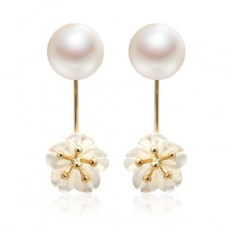 Bông tai vàng 18k ngọc trai hoa xà cừ Floris 6-7mm