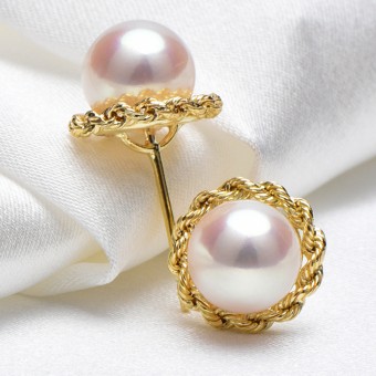 Bông tai vàng 18k ngọc trai Akoya 7-9mm Jie