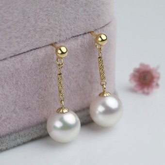 Bông tai vàng 18k ngọc trai Akoya 8 - 8.5mm Heli