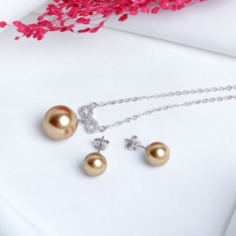 Bộ trang sức bạc Brown and White Pearl