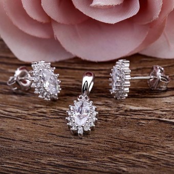 Bộ trang sức bạc Oval Flower 
