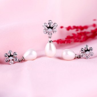 Bộ trang sức bạc Teardrop Pearl