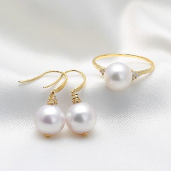 Bộ trang sức vàng 18K ngọc trai Akoya Syn 8.5-9mm