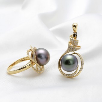 Bộ trang sức vàng 18K ngọc trai Tahiti Bard 11-12mm