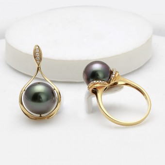 Bộ trang sức vàng 18K ngọc trai Tahiti Corki 10-12mm