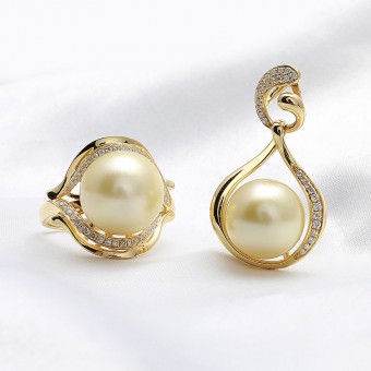 Bộ trang sức vàng 18K ngọc trai biển Kayn 11-12mm