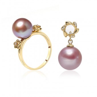 Bộ trang sức vàng 18K ngọc trai thật Rakan 11-12mm