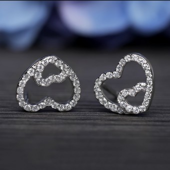 Bông tai bạc Double Heart