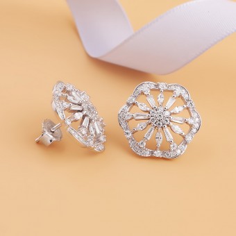 Bông tai bạc Hexagon Flower