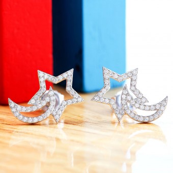 Bông tai bạc Moon and Stars