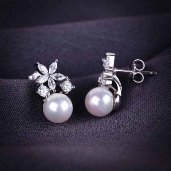 Bông tai bạc Pearl Flower