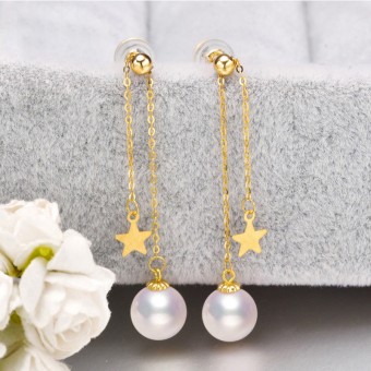 Bông tai vàng 18k ngọc trai Akoya 7-8mm Cyclamen