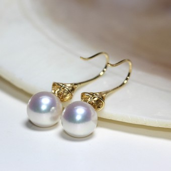 Bông tai vàng 18k ngọc trai  Akoya đính kim cương 8-9mm
