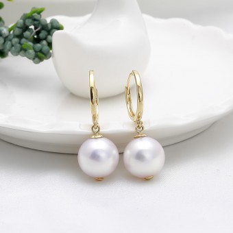 Bông tai vàng 18K ngọc trai Akoya  Zig 8.5-9mm