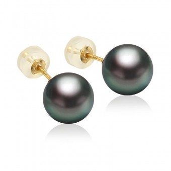 Bông tai vàng 18k ngọc trai Tahiti 8-8.5mm Tara