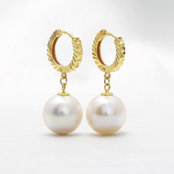 Bông tai vàng 18k ngọc trai thật 8-9mm Duki