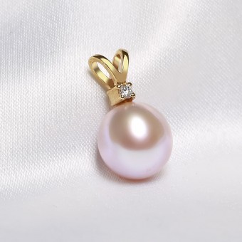 Mặt dây chuyền vàng 18k ngọc trai thật 9-10mm đính kim cương Nisa