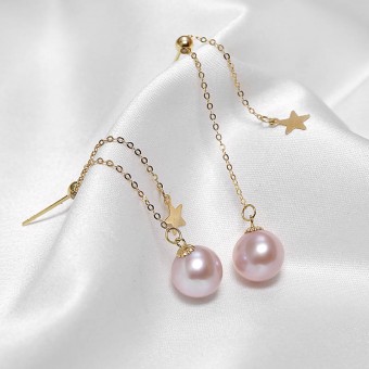 Bông tai vàng 18k ngọc trai thật Hie 8-9mm