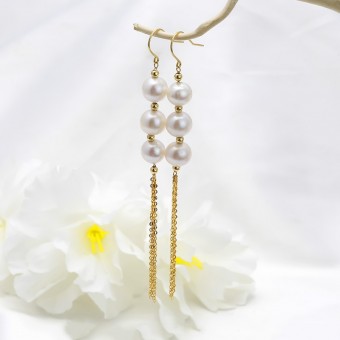 Bông tai vàng 18K ngọc trai thật Viktor 8-9mm