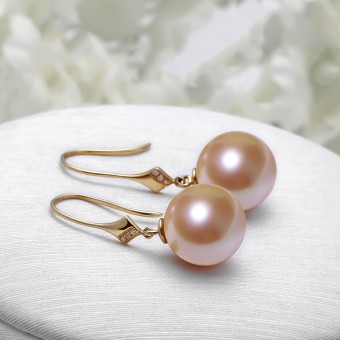 Bông tai vàng 18k ngọc trai thật đính kim cương Rachel