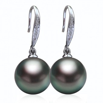 Bông tai vàng trắng ngọc trai Tahiti 10-12mm đính kim cương Sio