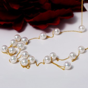 Dây chuyền vàng 18k ngọc trai biển Akoya 7.5-8mm Foko