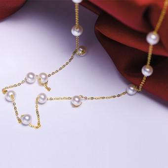 Dây chuyền vàng 18k ngọc trai thật 5-5.5mm Fei