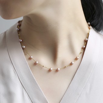 Dây chuyền vàng 18k ngọc trai thật 5.5-6mm Puy