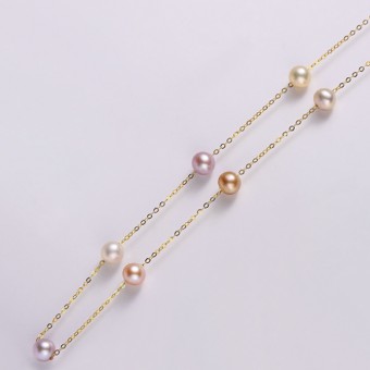 Dây chuyền vàng 18k ngọc trai thật 5.5-6mm Rie