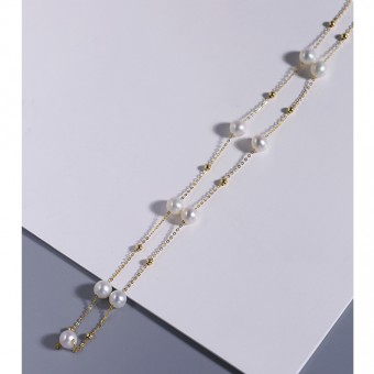 Dây chuyền vàng 18k ngọc trai thật 6-6.5mm Loe