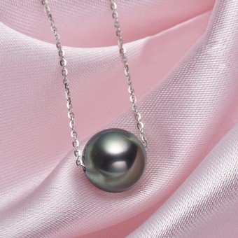 Dây chuyền vàng trắng ngọc trai Tahiti 9-12mm Hamo