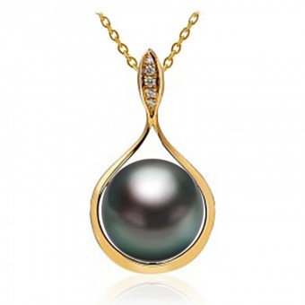 Mặt dây chuyền vàng 18k ngọc trai biển Tahiti kim cương Pie 11-12mm