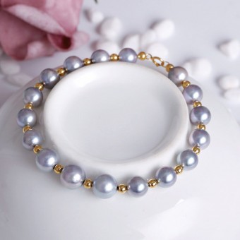Lắc tay vàng 18k ngọc trai  Akoya xám 6-8mm Noissy