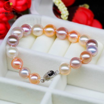 Lắc tay bạc ngọc trai thật đa màu 10-11mm Solly