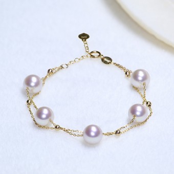 Lắc tay vàng 18k ngọc trai Akoya 5.5-9mm Mona