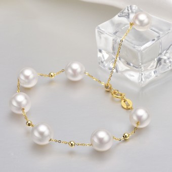 Lắc tay vàng 18k ngọc trai Akoya 7.5-8.5mm Sara