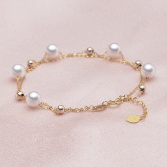Lắc tay vàng 18k ngọc trai  Akoya 7.5-8m Saki