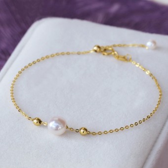 Lắc tay vàng 18k ngọc trai  Akoya 7.5-8mm Nimi