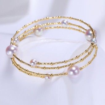 Lắc tay vàng 18k ngọc trai  Akoya 8-9mm Fiko